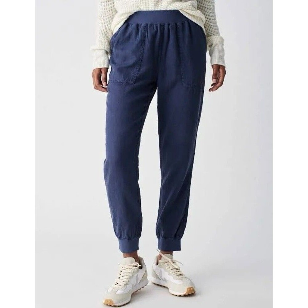 Faherty Navy Arlie Day Jogger Pant sz XS Women's Pockets Linen Tencel Blend